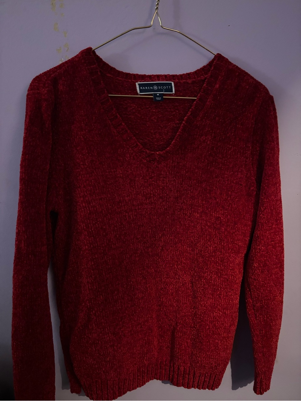 Karen Scott Deep Red V-Neck Chenille Sweater